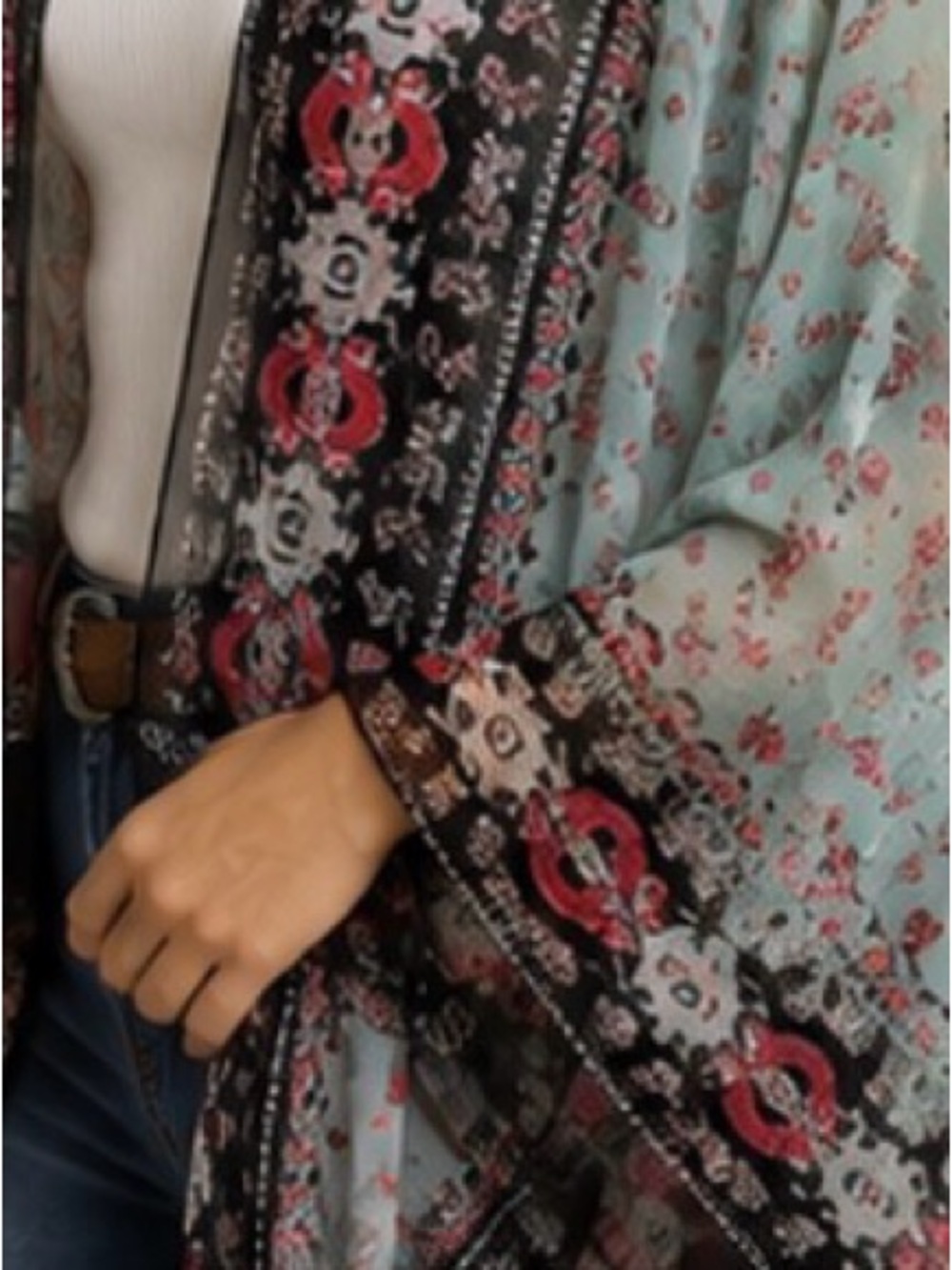 Light Green Floral Sheer Kimono Cardigan - Unbranded